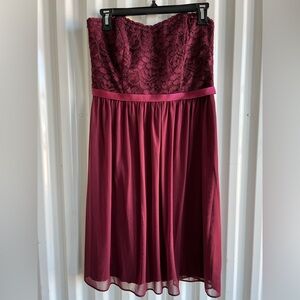 David's Bridal Strapless Burgundy Dress